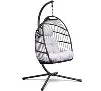 Swoods Chaise Suspendue Egg - Fauteuil Suspendu avec Support - pour Intérieur et Extérieur - Comprend Oreillers - Chaise Egg - Cocoon - Chaise Oeuf - Jusqu'à 150kg - Gris Clair