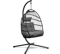 Swoods Chaise Suspendue Egg - Fauteuil Suspendu avec Support - pour Intérieur et Extérieur - Comprend Oreillers - Chaise Egg - Cocoon - Chaise Oeuf - Jusqu'à 150kg - Gris foncé