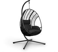 Swoods Fauteuil Suspendu Egg XXL - Chaise Suspendue avec Support - pour Intérieur et Extérieur - INCL. Oreillers - Chaise Egg - Cocoon - Chaise Oeuf - Jusqu'à 150kg (Noir)