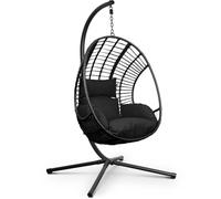 Swoods Fauteuil Suspendu Egg XXL - Chaise Suspendue avec Support - pour Intérieur et Extérieur - INCL. Oreillers - Chaise Egg - Cocoon - Chaise Oeuf - Jusqu'à 150kg (Gris Noir)