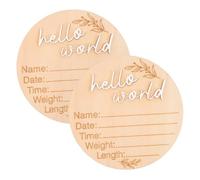 SWOOMEY 2pièces Panneau Bois Annonce De Naissance Né Plaque De Souvenir De Croissance Et Décorative Hello World Bois Naturel