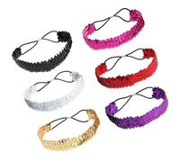 SWOOMEY 6pièces Lot de Bandeaux Élastiques à Sequins Réversibles pour Femmes et Filles Accessoires Coiffure Trois Rangées Couleurs Aléatoires Noir Argent Or Couleur Couleur Aléatoire