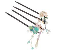 SWOOMEY Lot de 4 épingles à cheveux en bois de style chinois : baguettes à cheveux anciennes avec pompon, accessoire de photographie pour femmes et filles, pour les fêtes Hanfu