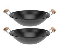 SWOOMEY Marmite à Nouilles Noire 2pcs avec Poignée en Bois Double, Pot Sec Épaissi en Métal Résistant la Chaleur, pour Restaurant et Hot Pot Shop