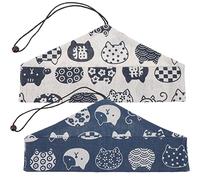 SWOOMEY Pochette de Rangement à Cordon pour Couverts et Baguettes en Tissu, Lot de 2 Pièces Style Japonerie, Pratique Rangement D’Ustensiles Cuisine et Repas en Plein Air