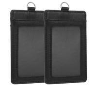 SWOOMEY Porte-badges D'identification en Cuir Pu Noir, Protège-cartes Transparent Résistant à L'usure, Lot de 2 Pièces pour Employés et Étudiants