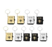 SWOOMEY Porte Clef Bible Mini Pendentif Livre Biblique Créatif en Plastique et Fer, Accessoires pour Décoration de Paquet ou Clés, Pack de 9pcs pour Festivals et Anniversaires