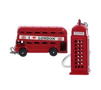 SWOOMEY Porte-Clés Vintage en Alliage, Lot de 2 Breloques Bus Anglais et Cabine Téléphonique, Accessoires pour Présents Souvenirs, Porte-Clés Suspendus