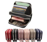 SWOOMEY Portefeuille de Crédit en Cuir Véritable pour Homme et Femme Protection RFID, Double Fermeture Éclair, 10 Emplacements Cartes et Design Style Accordéon Pratique Couleur Aléatoire