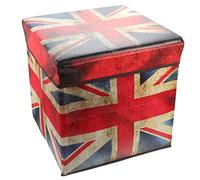 SWOOMEY Pouf De Rangement Pliable Vintage Drapeau Britannique 38x38x38cm en Tissu Résistant Tabouret Multifonction pour Salon Entrée Chambre Rangement Pratique