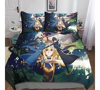 Sword Art Online Housse De Couette 3D Parure De Lit pour Enfant Garçon Fille,3 Pièces Housses De Couette avec Fermeture Éclair Taies d'oreiller Housses De Couettes Microfibre King(220x240cm)