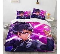 Sword Art online Parure de lit pour enfant - Avec housse de couette 135 x 200 cm et taies d'oreiller 80 x 80 cm - En microfibre - Pour enfant garçon et fille (C, 155 x 220 + 80 x 80 cm)