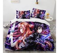 Sword Art online Parure de lit pour enfant - Avec housse de couette 135 x 200 cm et taies d'oreiller 80 x 80 cm - En microfibre - Pour enfant garçon et fille - A, 180 x 210 + 80 x 80 cm