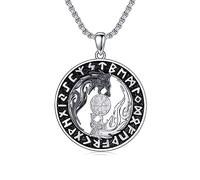 Swordgod Collier viking pour homme en argent sterling 925 avec pendentif loup viking, marteau de Thor, Vegvisir, arbre de vie, boussole, amulette, cadeau de Noël pour lui et elle, 30 x 30 mm (1.18