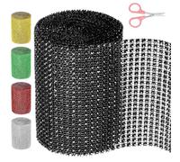 Swpeet 1 rouleau de 4,7 pouces × 4,5 Yards 24 rangées de strass noir avec ciseaux, strass en cristal artificiel Mesh Band, brillant diamant enveloppé ceinture décorative pour la décoration de mariage