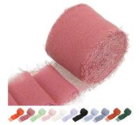 Swpeet 1 rouleau de ruban en mousseline frangé fait main de couleur rouge rouille d’environ 3,8 cm x 10 mètres, ruban en tissu frangé, ruban fait main en sable et nude pour emballage cadeau, travaux