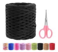 Swpeet 1 rouleau de ruban en papier raphia noir de 200 m avec ciseaux, kit d'assortiment de ficelle de raphia naturel pour cadeaux, fournitures de bricolage, bouquets de fleurs, décorations