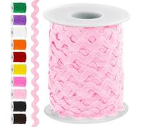 Swpeet 1 rouleau de ruban rose de 22,9 m de long avec franges ondulées pour emballage cadeau, fournitures de couture, travaux manuels, vêtements, emballage cadeau, fête