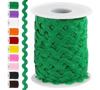 Swpeet 1 rouleau de ruban vert de 22,9 m de long pour bordure à franges ondulées, emballage cadeau, fournitures de couture, travaux manuels, vêtements, emballage cadeau, fête