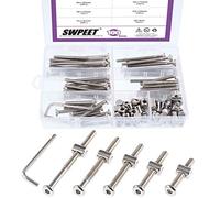 Swpeet 100 pcs Corps Boulon Écrous kit, High Speed en acier M6 × 40/50/60/70/80 mm Douille hexagonale capuchon meubles Corps Vis Boulon Écrous Assortiment kit avec 1 x Clé Allen Idéal pour meubles