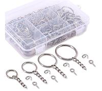 Swpeet 100 pcs Porte-clés Anneaux avec chaîne et tiges à vis 100 pcs Bulk pour travaux manuels argenté