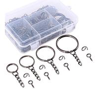 Swpeet 100 pcs Porte-clés Anneaux avec chaîne et tiges à vis 100 pcs Bulk pour travaux manuels noir