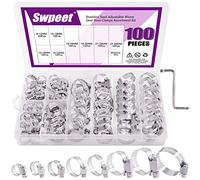 Swpeet 100Pcs 100 Pièces 8 Tailles 6-38mm Collier de Serrage Réglables, Colliers de serrage en acier inoxydable, Tuyau Clips, Tuyau Clips Réglable,pour tuyau d'eau, plomberie, automobile et mécanique