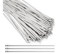 Swpeet 100Pcs 400mm / 15,7 pouces 304 acier inoxydable zip cravattes Kit d'assortiment, cravattes zip métalliques multifonctionnelles, cravattes de câble auto-verrouillant pour machines, véhicules