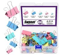 Swpeet 100pcs couleur métallique cartable, clip papier, clip pliant, clip de clip papier 5 tailles grand, moyen, petit, x petit et micro pour le Bureau, la maison, l'école, la salle de classe