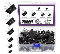 Swpeet 100Pcs Metal Black Binder Clips, pinces de papier, plier les pinces arrière - 6 tailles de X grand à micro pour le bureau, la maison, l'école, la salle de classe