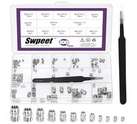 Swpeet 101Pcs 12 Tailles M2 M2.5 M3 M4 M5 M6 303 Kit d'assortiment d'insertion filetée en acier inoxydable, écrous filetés femelles, insertion d'ensemble thermique pour injection d'impression 3D