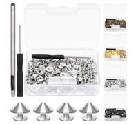 Swpeet 102Pcs argent couleur Spikes cône et Kit de goujons avec perforateur et tournevis, retour cuir Craft rapide Rivet vis, Spikes Bullet Cone Spikes vis pour cuir Craft