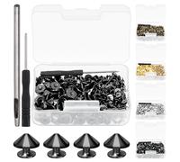 Swpeet 102Pcs Gun Black Cone Spikes and Studs Kit avec perforateur et tournevis, retour cuir Craft rapide Rivet vis, Spikes Bullet Cone Spikes vis pour cuir Craft