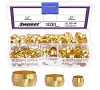 Swpeet 105 Pcs Tube OD 1/4'' 3/8'' 1/2'' Ferrules de Manches de Compression en Laiton, 3 Tailles Ferrules de Montage de Compression en Laiton Kit d'assortiment Matériel Métallique Tight Good Sealing