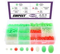 Swpeet 1050 pièces en plastique ovale de forme ovale, kit d'assortiment de perles de pêche, perles de pêche douces et lumineuses pour pêche