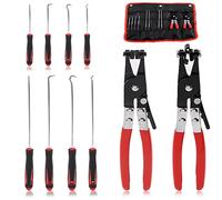 Swpeet 10Pcs Ensemble de crochet d'enlèvement de tuyau avec pince de pince de tuyau Ensemble de pince, bande plate et pince de pince de tuyau à fentes croisées Installation et outils d'enlèvement