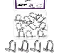 Swpeet 10Pcs M4 5/32" 304 en acier inoxydable D Shape Chackle Kit d'assortiment, Chaînes d'arc en forme de D, Chaînes de grade D marine lourdes, Chaîne à broche à vis pour bijoux Paracord, Camping en