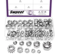 Swpeet 110Pcs 5 Tailles M3 M4 M5 M6 M8 304 Kit d'assortiment d'écrous de verrouillage en acier inoxydable, écrous K-Lock avec lave-dents externe, écrous hexagonaux K-Lock Keps