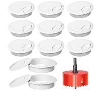 Swpeet 11pcs câble de bureau blanc corde à œillet avec scie à trou, organiseur de couvercle de trou de câble soigné, couvercle de trou de câble de bureau, 1 pièce 2 pouces - 50 mm outil trou scie