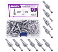 Swpeet 120 ancres de cloison sèche autoperceuses lourdes en zinc avec kit de vis n ° 8 x 1-1/4 pouces sans préparation de perçage préalable - ancres de cloison sèche autoperceuses pour suspension