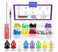 Swpeet 120 ensembles de vis métalliques 12mm avec perforateur et tournevis, pointes coniques et rivets à goujon double pour bricolage cuir artisanat punk style vêtements accessoires