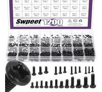 Swpeet 1200Pcs 24 Tailles M1 M1.2 M1.4 M1.6 M1.7 M2 M2.5 M3 Phillips Kit d'assortiment de vis à tête plate, petites vis à tête ronde à tête plate à tête croisée