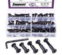 Swpeet 120Pcs M6x16mm/ 20mm/ 25mm/ 30mm/ 35mm acier au carbone noir Hex prise bouchon boulons baril écrous Kit avec 1Pcs clé Allen, pour meubles Countsunk boucle de ceinture boulons de liaison en cuir