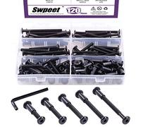 Swpeet 120Pcs M6x35mm / 45mm / 55mm / 65mm / 75mm acier au carbone noir Hex Drive Socket Cap Boulons Kit d'écrous de baril avec clé Allen de 1Pcs, vis Post Fit pour meubles boucle