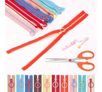 Swpeet 12P Fermeture éclair en résine Anneau en métal Sac à coudre coloré DIY Couture Craft Couleur aléatoire (35 cm), ciseaux, ruban souple, assortiment de mesures, bobine de fermeture éclair