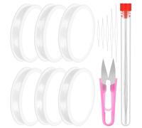 Swpeet 12PCS 45mm 60mm 75mm 100mm 125mm perles aiguilles et 6 rouleaux de fil élastique élastique, BIG EYE perles aiguilles fil élastique transparent pour la fabrication de bijoux