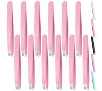 Swpeet 12PCS pinces à sourcils roses de 3,79 pouces pinces à épiler en acier inoxydable, pinces à épiler de précision à pointe inclinée professionnelles pour hommes et femmes
