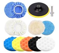 Swpeet 13 PCS 7 Pouces Tampons de Polissage Ensemble, Kit de Polissage Voiture, Mousse de Cire, Tampon de Cire, Accessoire pour Perceuse Électrique et Polisseur avec Adaptateur M14