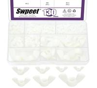 Swpeet 130Pcs 7Sizes M3 M4 M5 M6 M8 M10 M12 Kit d'assortiment d'écrous de papillon en nylon blanc métrique, torsion à la main serrer l'écrou de papillon d'oreille écrous de fixation en plastique