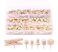 Swpeet 135Pcs 6 Types d'épingles à Pousser en Bois Kit d'assortiment, épingles à tête en Bois Pinces à Pouce en Acier Pinces à Pousser pour Planches de liège Carte Photos